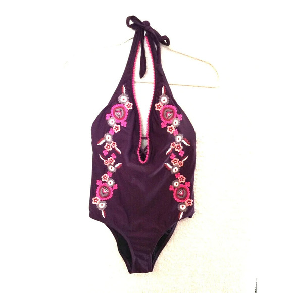 Venus Embroidered one piece Halter Burgundy women's size 6 swimsuit - Picture 1 of 9